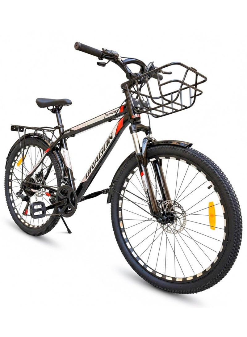 دراجون دراجة مقاس 26 متعددة الاستخدامات مع سلة أمامية و21 سرعة - Image 1